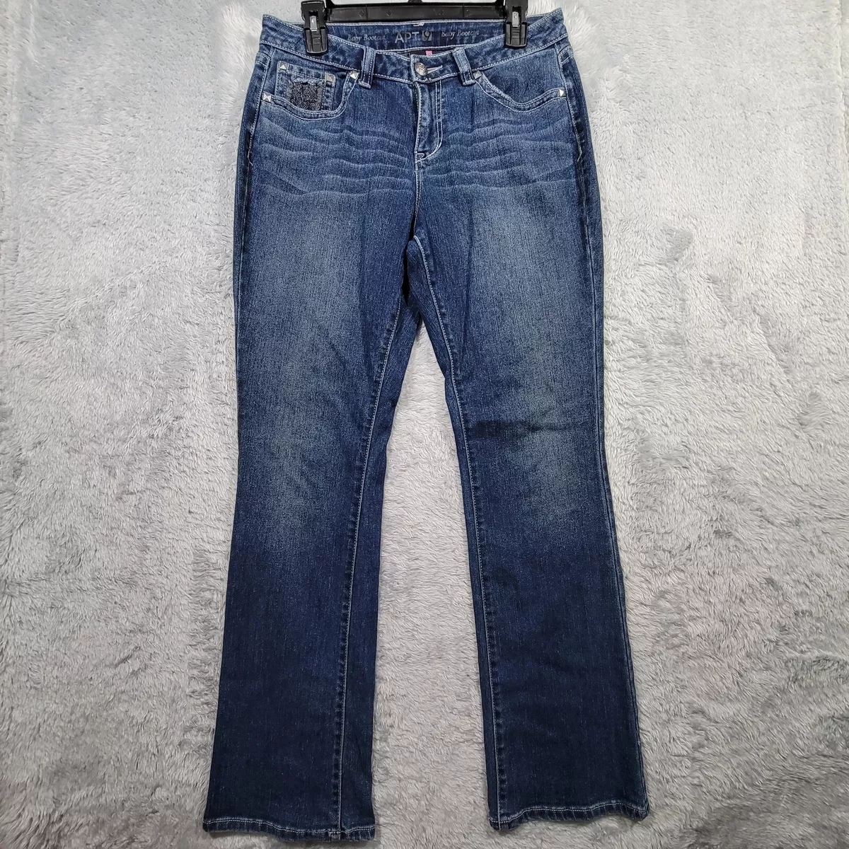 Apt 9 Jeans Womens 10 Blue Baby Bootcut Curvy Embellished Flap Pocket 31x32