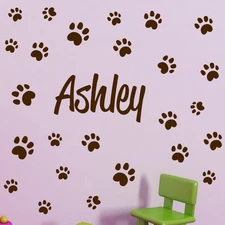 CUSTOM PERSONALIZED BOY GIRL CHILD NAME DOG PAW PRINTS Vinyl Wall Decal Decor