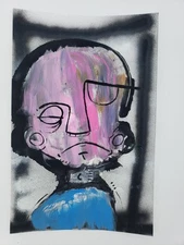 Painting Abstract Modern Pop Street Outsider Brut Art Man 11" x 17"