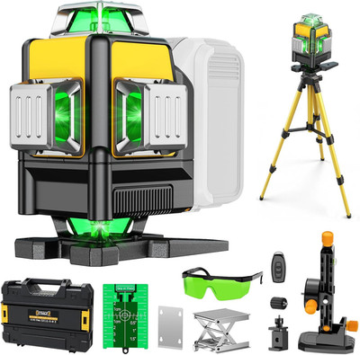 Laser Level with Tripod Compatible with Dewalt 20V Battery, 4D Green 16-Line 4X3
