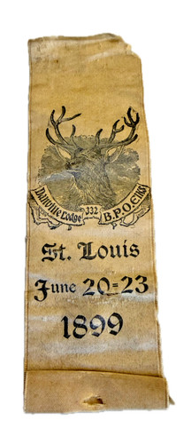 1899 BPOE Elks Ribbon Danville Lodge No 332 East St Louis Convention Silk Badge