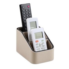 3 Compartments PU Leather Remote Control Holder, TV Remote Holder Small Beige