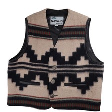 Vintage Navajo Arizona Mens Large Southwestern Print Wool Vest Gray