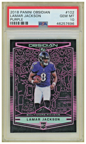 2018 Panini Obsidian Lamar Jackson Purple #102 PSA 10 RC Baltimore Ravens /75