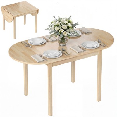 55'' Wood Kitchen Table, Drop Leaf Tables for Small Spaces, Natural