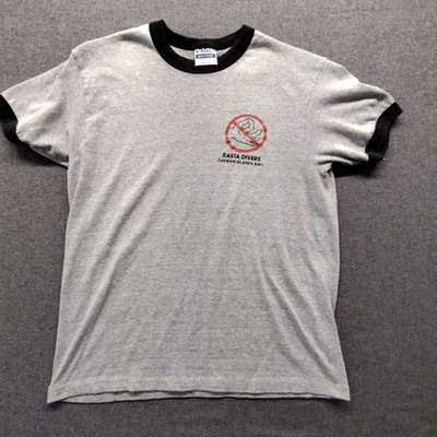 Vtg Cayman Islands Anti No Rasta Divers Adult T Shirt Men's Medium Ringer Scuba