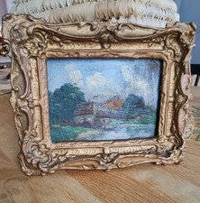 Cadre ancien bois stuc Montparnasse 19eme doré toile carton 