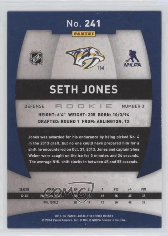 2013-14 Totally Certified Rookie Seth Jones #241 Rookie RC - Image 2 of 2