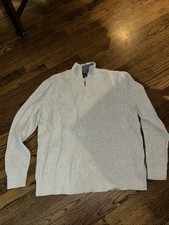 Brooks Brothers 1/4 Zip Sweatshirt Men s XL Smokey White Cotton Performance Knit