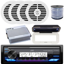 JVC Single-DIN Marine Bluetooth Receiver, 4x 5.25" Speakers, 4-Channel Amplifier