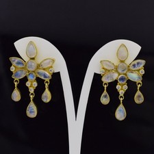 Rainbow Moonstone 925 Sterling Silver Gold Plated Chandelier Earrings Jewelry