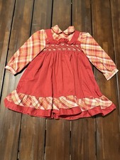 Girls Vintage Polly Flinders Smocked Plaid Holiday Dress Sz 4 Thanksgiving Fall