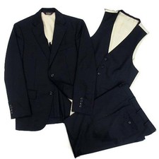 Paul Stuart 3P Suit 3 Piece Set Top Twill Wool Jacket Pants Gilevest Navy Used 5