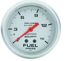Auto Meter Pro Comp 2-5/8in Silver Liq-Fill Fuel 0-15 PSI