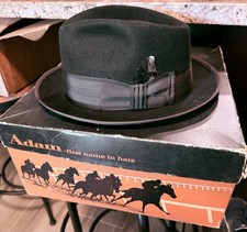 VTG Men  s Hat ADAM Premiere Quality Felt Trilby Fedora Feathers Large w/Orig Box