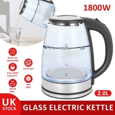 2L Electric Glass Kettle 1800W FAST BOIL Auto Shut Blue LED NO PLASTIC BPA FREE
