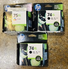 Lot of 3 - 2 - HP 74XL Black 1 - 75XL Tri-Color High Yield Ink Cartridge