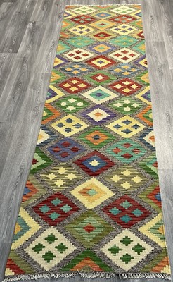 Handarbeit Kelim Läufer Wolle Naturfarben Afghan Traditionell 288cmx84cm