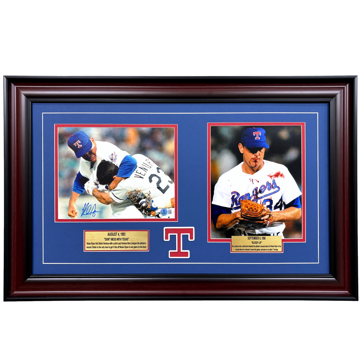 Nolan Ryan Autographed 8x10 Photo Framed Bloody Lip & Ventura