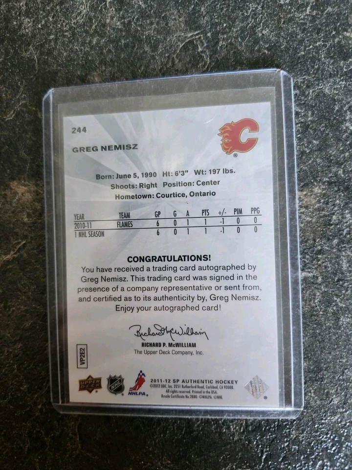 2011-12 SP Authentic Future Watch Auto Rookie 012/999 Greg Nemisz Card# 244 - Image 2 of 2