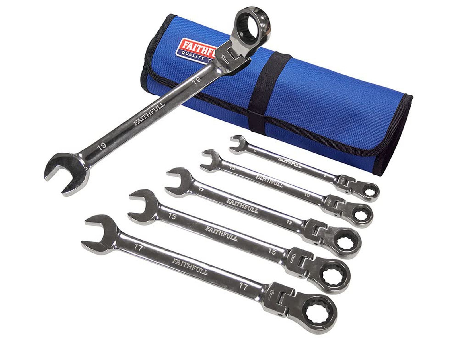 Faithfull Ratchet Combination Spanner 6 Piece Set in Tool Roll