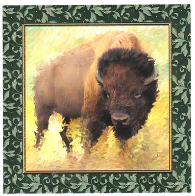 Ein BISON Gemälde - Grußkarte. Eine 3D Rose (USA) Karte
