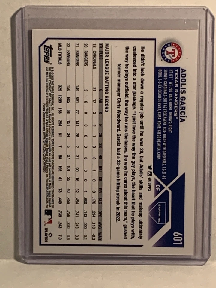 2023 Topps Chrome Sapphire Edition #601 Adolis Garcia Orange Refractor SP # /25 - Image 2 of 2