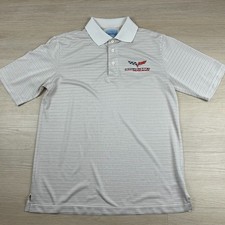 Chevrolet Corvette Racing C6 Mens Medium Beige Striped Embroidered Golf Polo