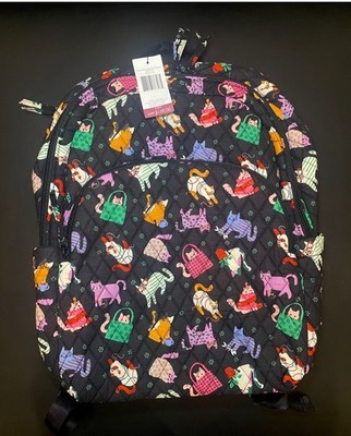 Vera Bradley Large Backpack In Cotton Herding Cats Black Fit Laptop 17  $159