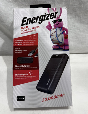 Energizer - MAX 30,000mAh 15W USB-C 3-Port Portable Battery Charger w/ LCD-Black