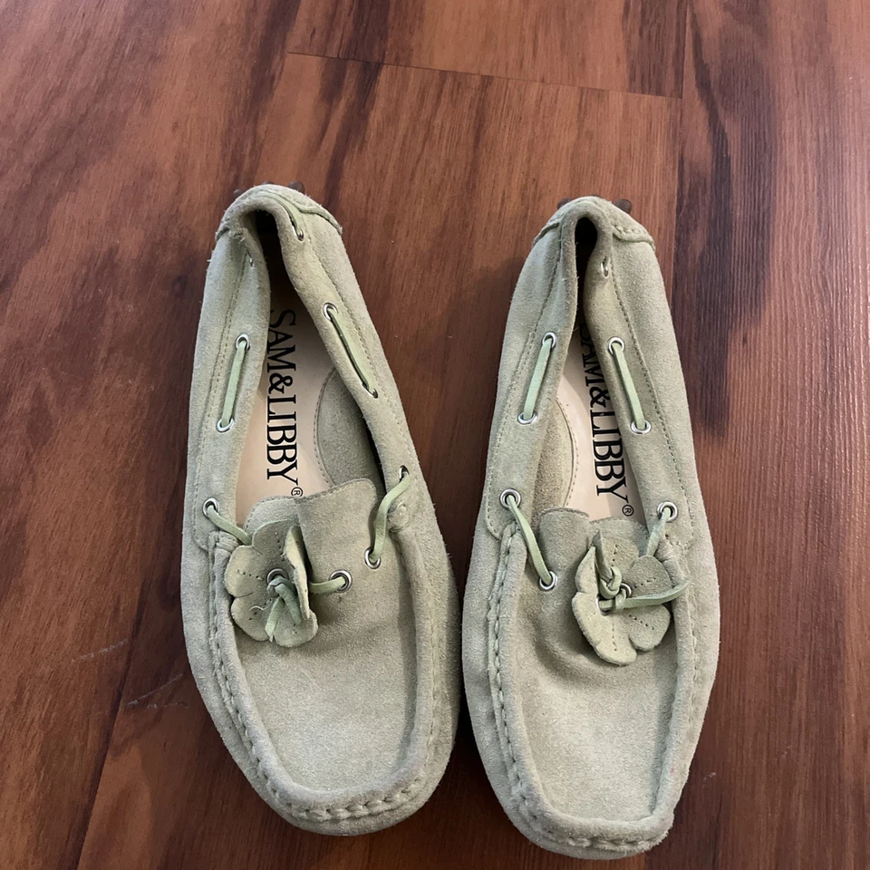 Vintage Sam & Libby Boat Shoe Detailed Loafers sz 6 Mint Green Suede Leather - Image 2 of 4