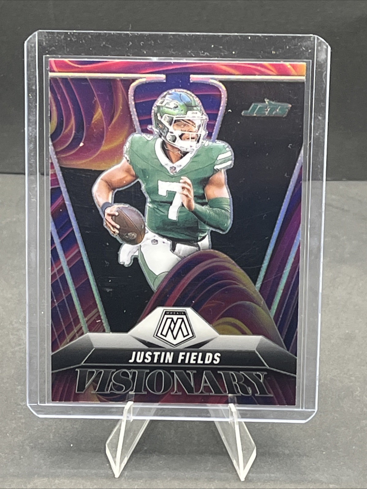2025 Panini Mosaic Justin Fields Visionary Case Hit SSP New York Jets