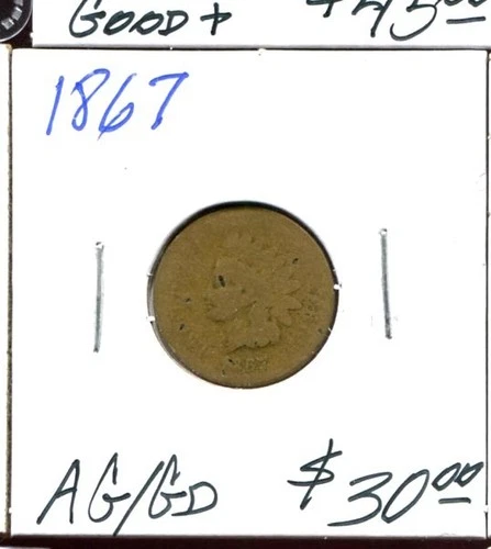 INDIAN HEAD CENT 1867 in AG/Good condition
