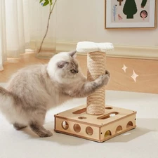 Mewoofun Sisal Cat Scratching Post Interactive Wooden Cat Toy Puzzle Box Cat Toy