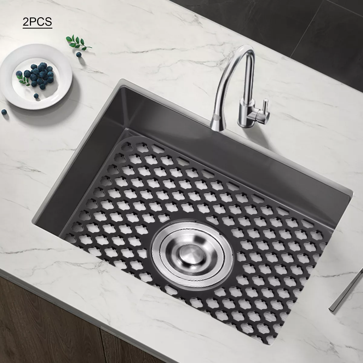 Kitchen Sink Protector Mat Silicone Sink Mat With Drain Hole Waterproof Under  Sink Tray Large Size Non-slip 