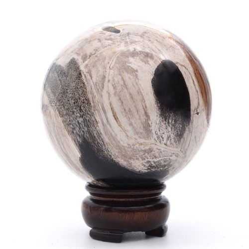 76mm Petrified Fossil Wood Stone Sphere Inc Stand Natural Gemstone Mineral AAA - Picture 3 of 4