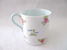 Shelley Rose And Blue Flower Demitasse Handled Flat Cup Smooth Edge Blue Trim