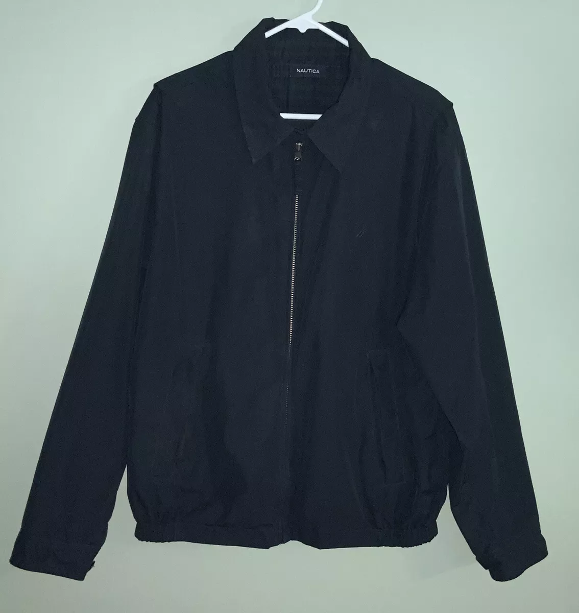 Nautica Tartan Full Zip Reversible Harrington Jacket Large Men's Dark Blue