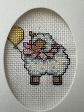 COMPLETED FINISHED CROSS STITCH CARD “EATER LAMB”