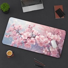 Cherry Blossom Desk Mat, Kawaii Cherry Blossom Mouse Pad, Floral Desk Mat