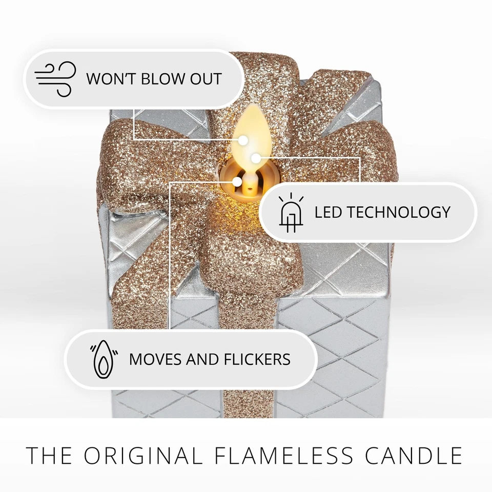 Luminara Flameless Candle Silver Gift Box with Glitter Ribbon Moving Flame LE... - Image 3 of 4