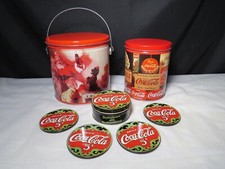 Coca - Cola Coke Christmas Bucket Tin, Tin, and Coasters Lot of 3