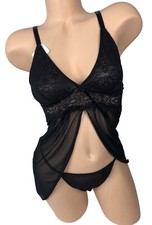 Rene Rofe Soft Cup Babydoll Chemise with G-String - Medium 2 Piece Chemise Set