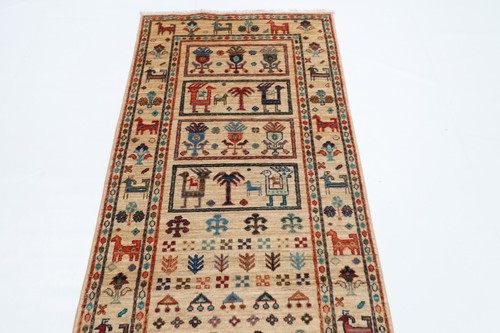 10 ft Hallway Animal Beige Runner Rug Afghan Hand Knotted Wool Oriental Rug - Picture 6 of 9