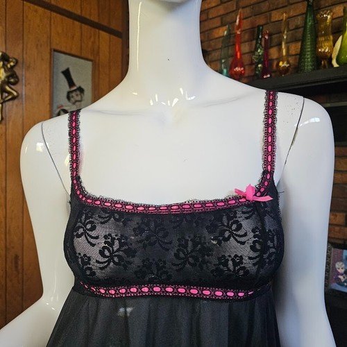 Vtg 60s Olga Full Sweep Sheer Nylon Nightgown Shelf Bust Peignoir Maxi Gown S/M - Picture 2 of 10