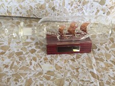 Glass Ship in Bottle. complete with plinth Good Condition