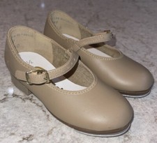 Award Irish Dance Tap Hard Shoes Leather Child Size 6 1/2 M Tan Beige Mary Jane