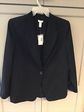 Chicos Poly Blend Textured Black One Button Lined Blazer NWT Size2