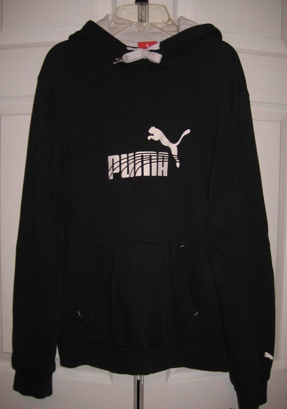  Puma Essentials Black Hoodie Big Logo Men's Pullover Kangaroo Pocket Sz S