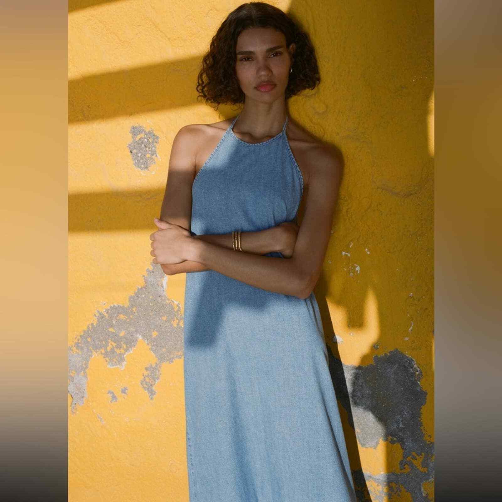 zara denim halter dress